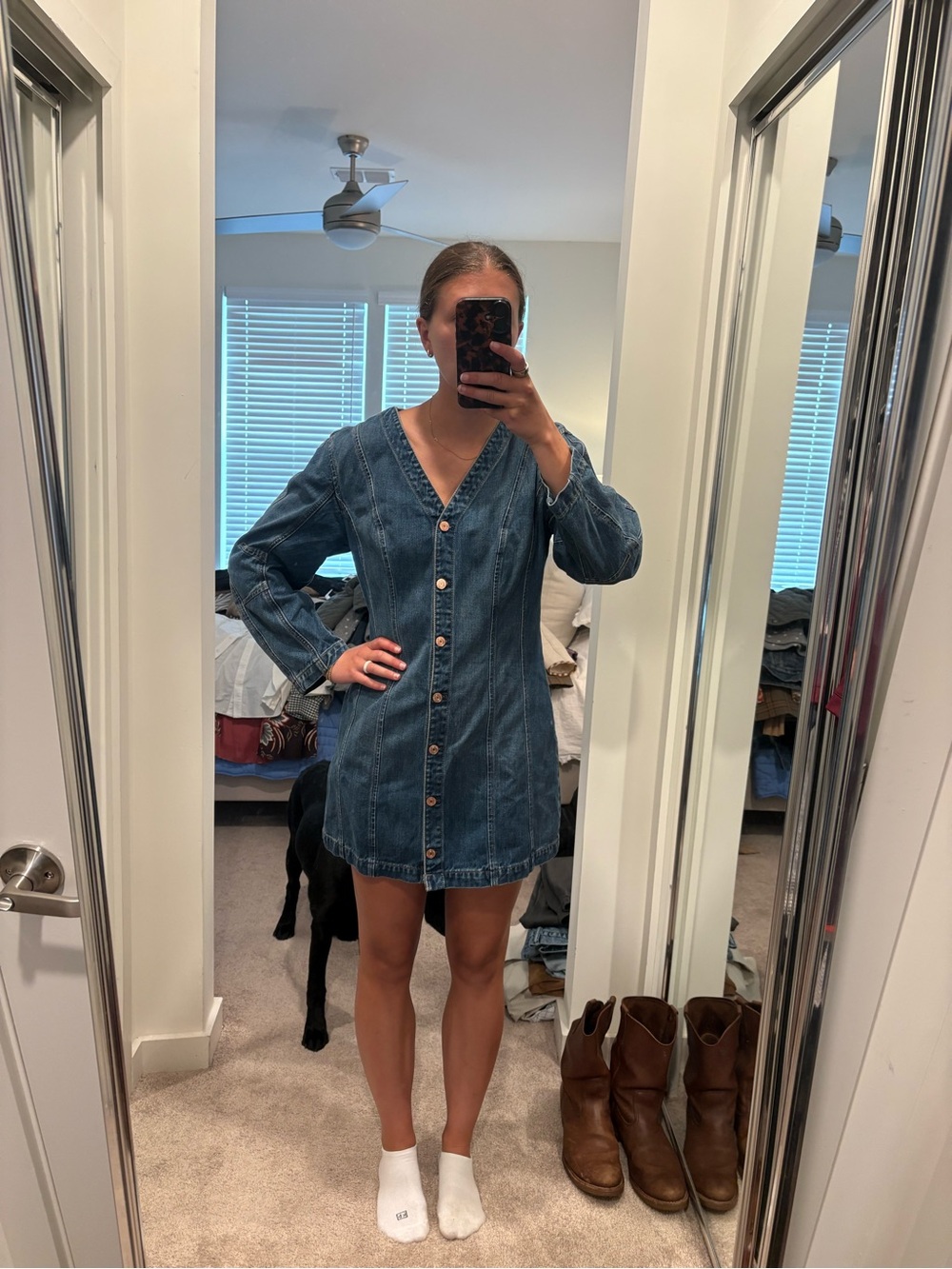 Gap Denim Button-Front V-Neck Mini Dress - Blue